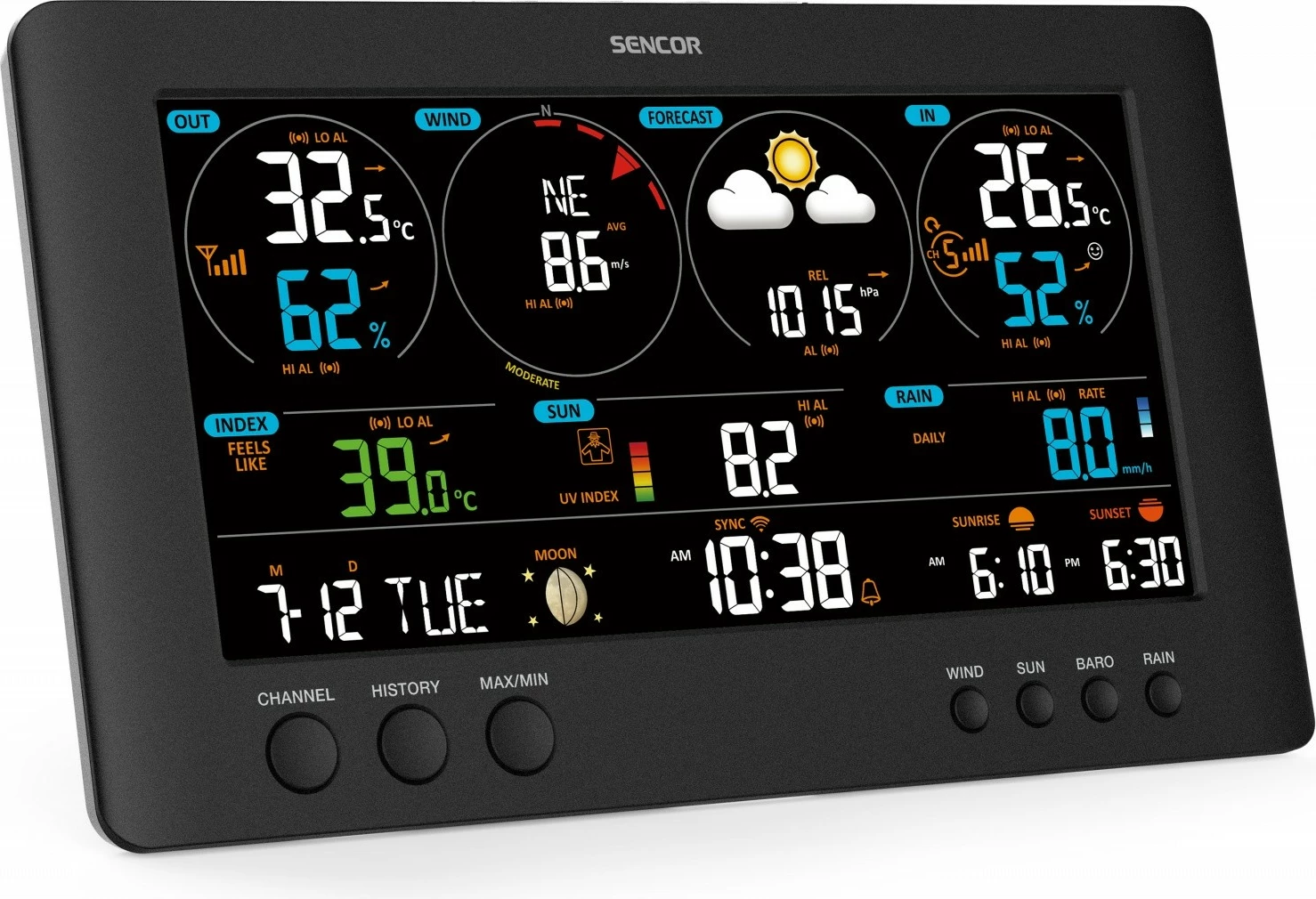 Stacion meteo Sencor SWS 12500 me WiFi, LCD 21.4cm, i zi, shumëngjyrësh