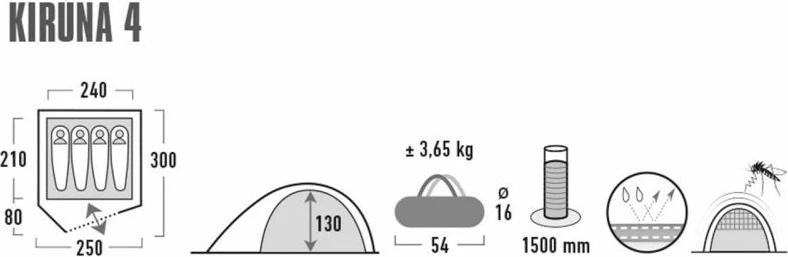 Tenda High Peak Kiruna 4 për Turizëm në Natyrë, Blu e Gri