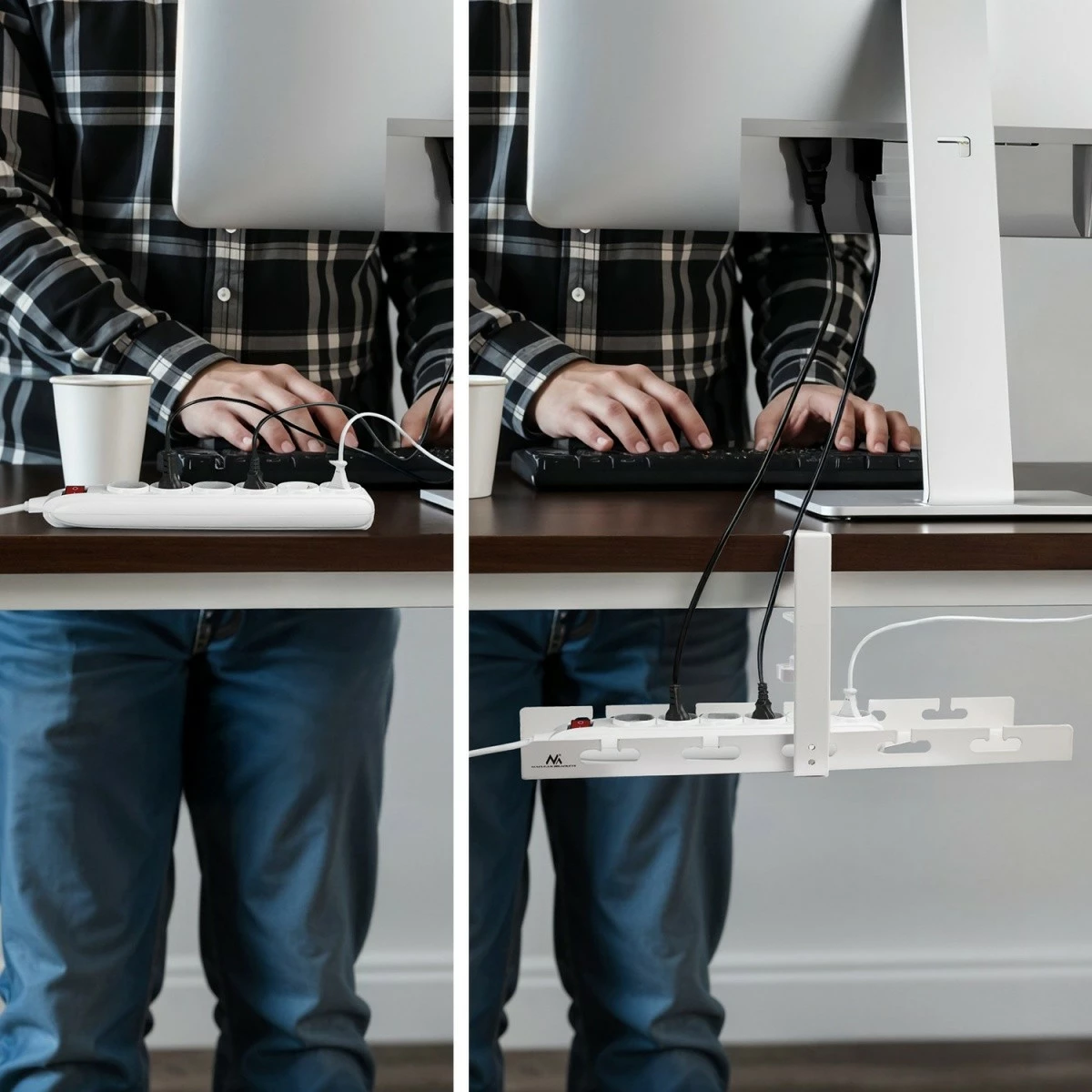 Organizues kabllosh nën tavolinë, Maclean MC-105W, 40 cm, ngarkesë 5 kg, montim me kapëse, i bardhë