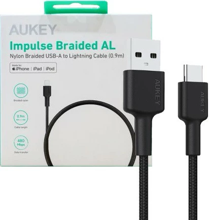 Kabllo AUKEY CB-CD30, USB-A në USB-C, 0.9m, 60W, Najlon, E zezë