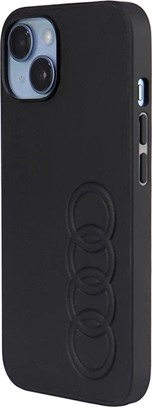 Mbështjellës Audi për iPhone 14, 6.1", lëkurë sintetike, i zi