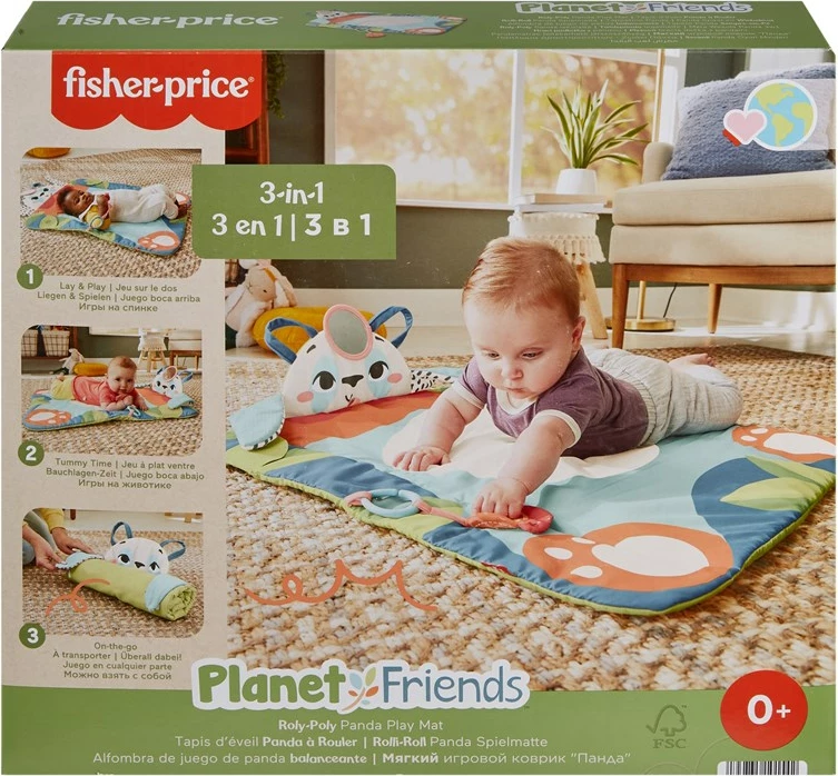 Tapet aktiviteti për foshnje Fisher-Price Planet Friends Roly-Poly Panda me 2 lodra, shumëngjyrësh