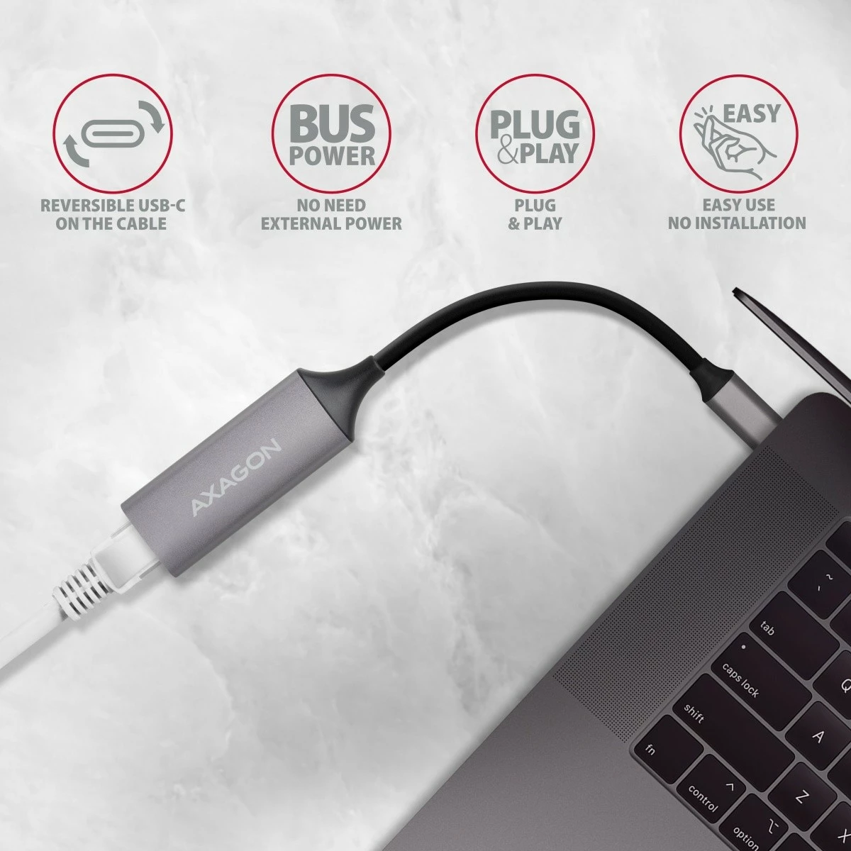 Adapter rrjeti AXAGON ADE-TRC, USB-C 3.2 Gen 1, Gigabit Ethernet, Titanium Gri