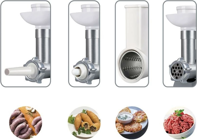 Makineri bluarëse mishi dhe prerëse perimesh Eldom M200ZT, 400W, gri/bardhë, set aksesorësh