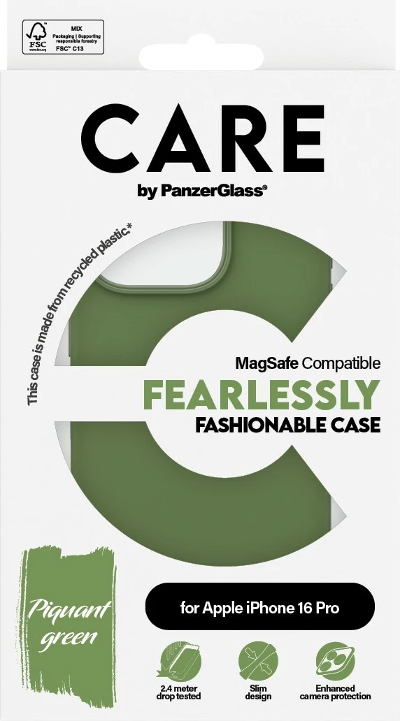 Mbështjellës PanzerGlass CARE Case MagSAFE për iPhone 16 Pro, e gjelbër