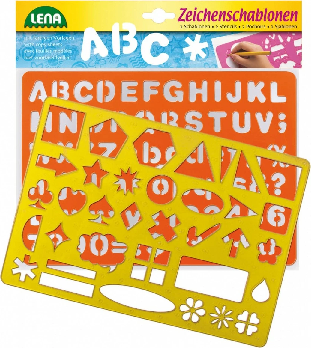 Shabllona vizatimi Lena 65774, shkronja, numra dhe simbole, set prej 2 copë