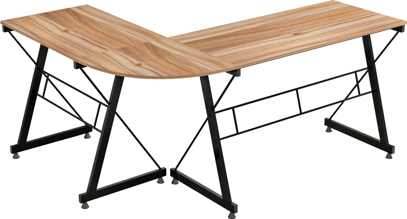 Tavolinë për zyre, qoshe, ngjyrë arre, me kornizë metalike, FH2127.02, 158Χ120Χ74 cm