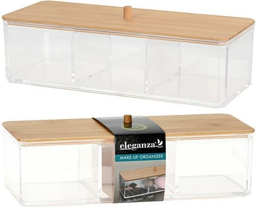 Mbajtës kozmetikash KOOPMAN me kapak bambu, 23x9.5xH6.5cm, Transparent