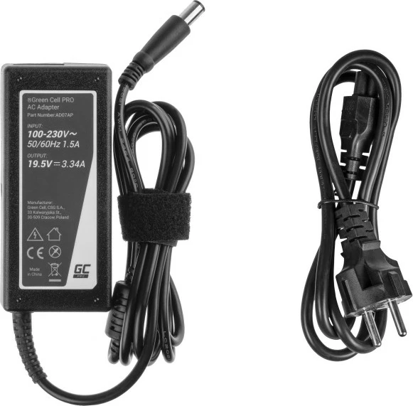 Karikues laptopi Green Cell AD07AP për Dell Inspiron/Vostro, 65W, 19.5V 3.34A, i zi