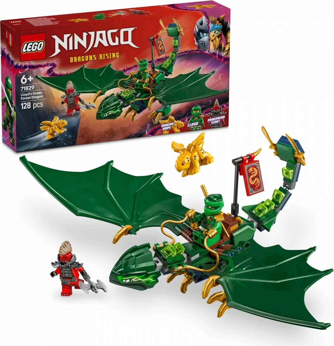 Set LEGO Ninjago 71829, Green Forest Dragon Lloyd, 128 pjesë