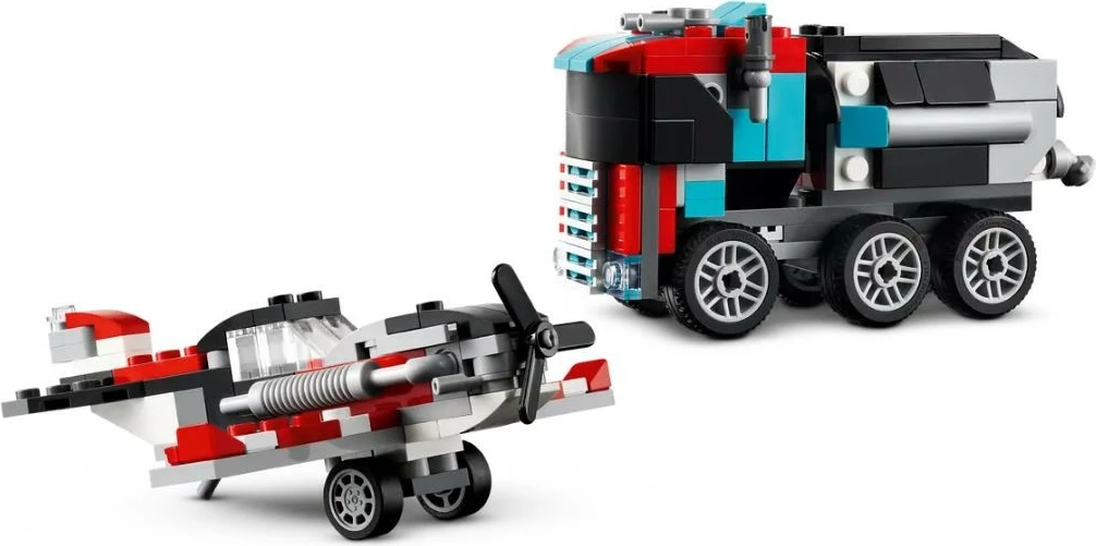 Set lodrash LEGO Creator 3-në-1, 31146, kamion me platformë dhe helikopter, 270 pjesë