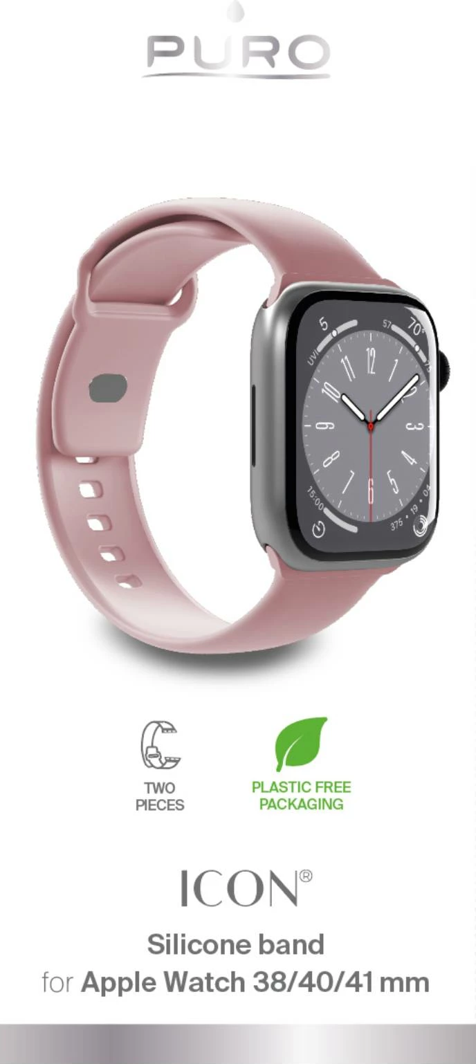 Rrip silikoni për Apple Watch Puro Icon, 38/40/41 mm, Rozë, 2 copë