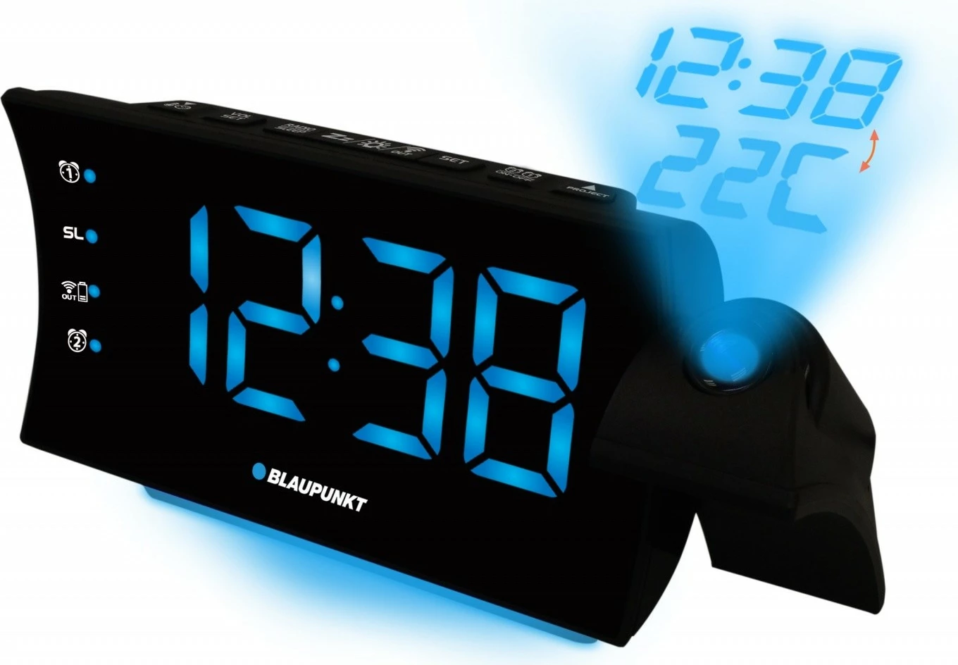 Radio-alarma Blaupunkt CRP81USB me projektor, FM, USB, e zezë