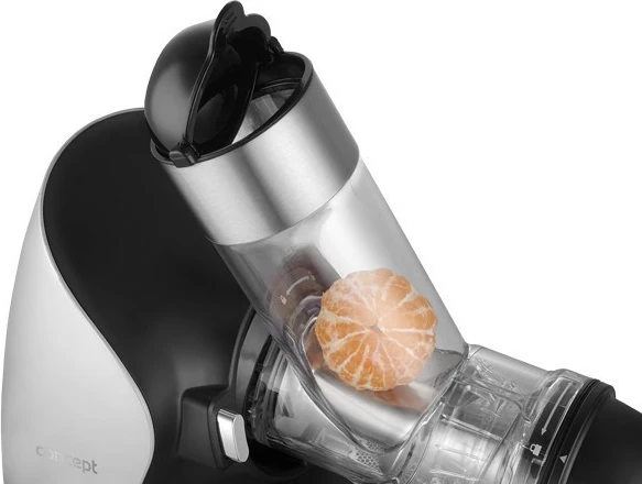 Shtrydhëse e ngadaltë frutash-perimesh, Concept Nutriboost LO7250, 200 W, 0.6 L, vidë çeliku inox, gryka 76 mm, 65 dB, e zezë/krom