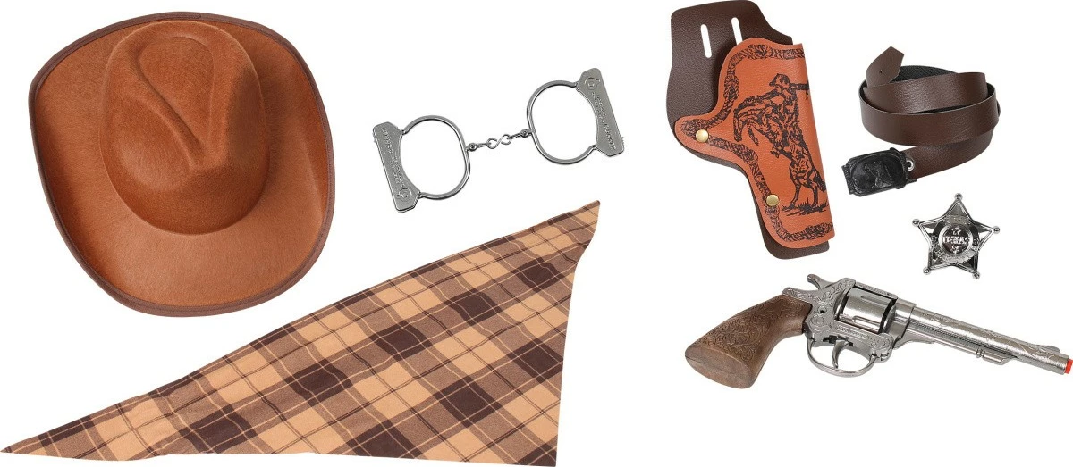 Set kaubojs Pulio me kapelë Gonher, për djem, Kafe/Argjend