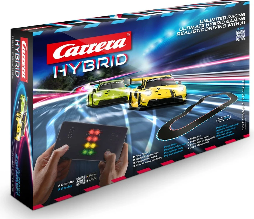 Set garash Carrera Hybrid Green Hell, 2 makina, pista 6.09m, telekomandë, ngjyrë e zezë/blu/verdhe