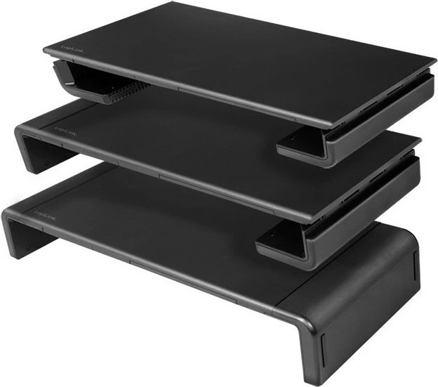 Mbajtës monitori LogiLink BP0140, ergonomik, i palosshëm, me sirtar dhe mbajtëse telefoni, i zi