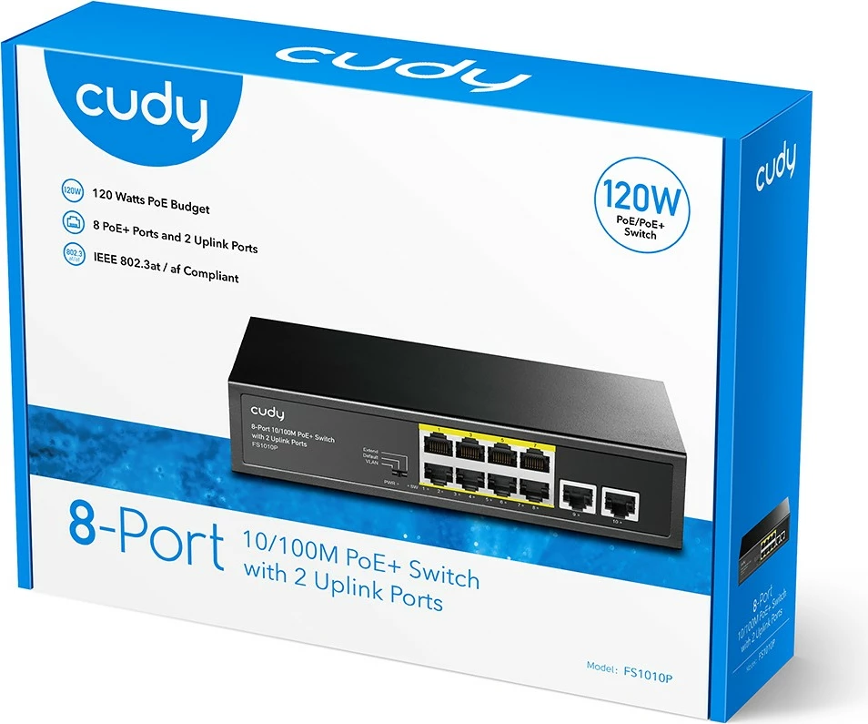 Switch Cudy FS1010P PoE+ 8xFE me 2 porta uplink 120W desktop