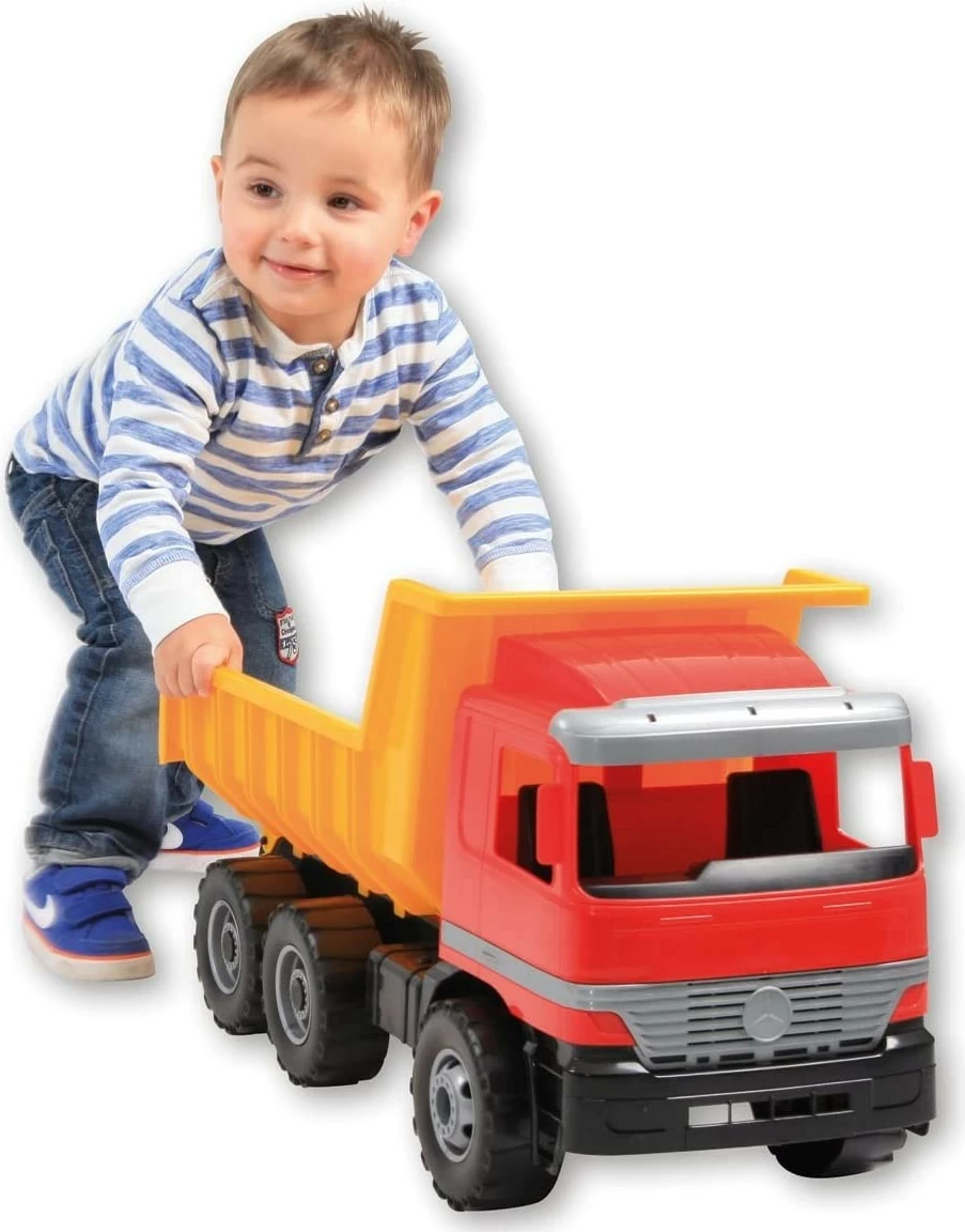 Kamion lodër Lena Mercedes Actros, 62 cm, plastik, Kuq/Verdhë