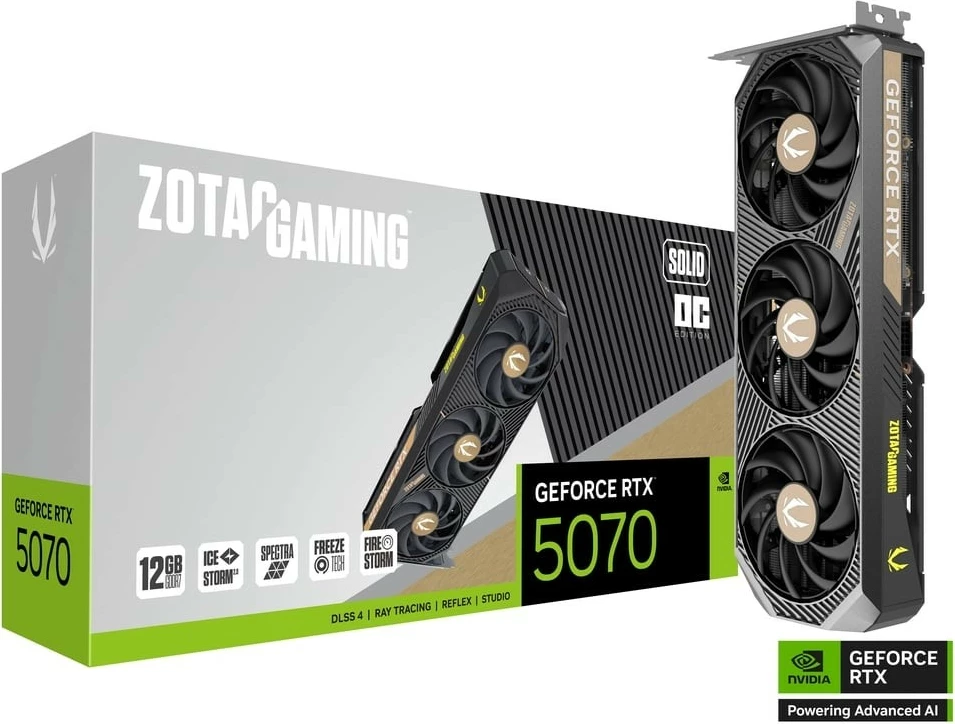 Kartë grafike ZOTAC GeForce RTX 5070 SOLID OC 12GB GDDR7 192-bit PCIe 5.0 3xDP/HDMI e zezë