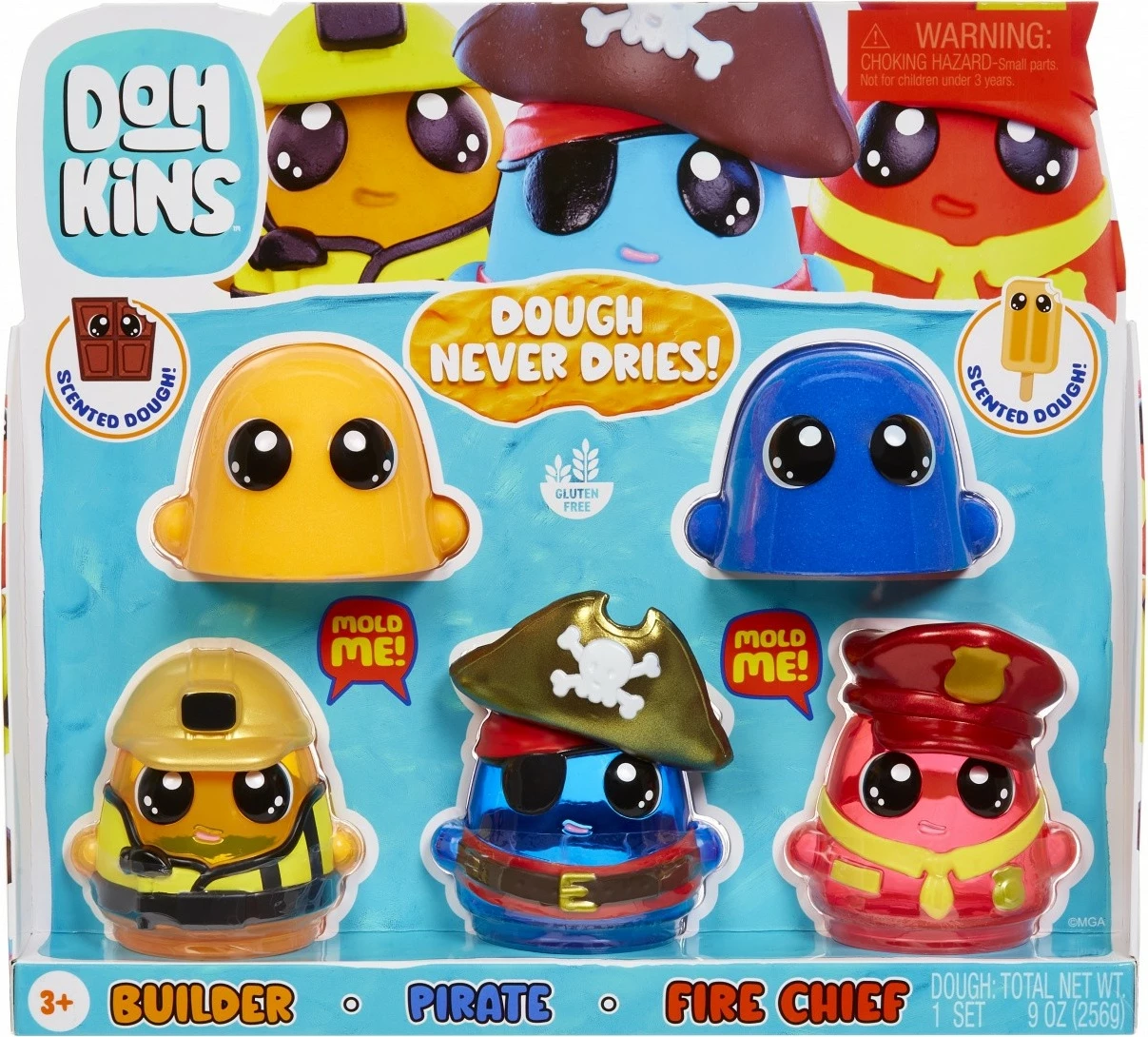 Set plastelinë, MGA DohKins Hero Pack 123026-EUC/23040, brumë që nuk thahet, me aromë, 2 ngjyra, kallëpe ndërtues/pirat/shef zjarri, set