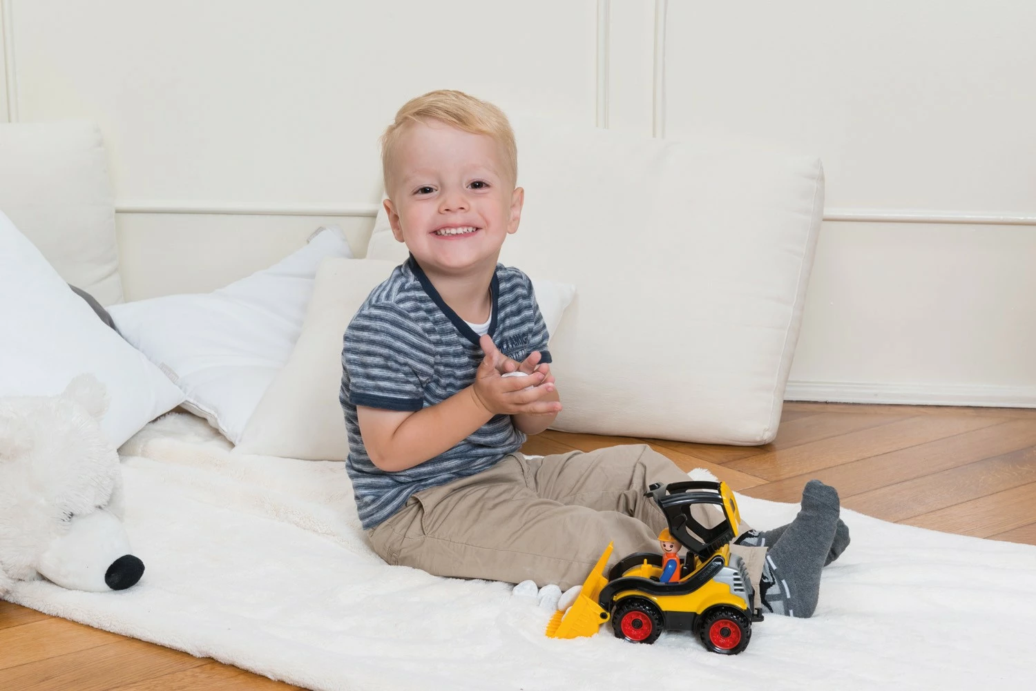 Ekskavator lodër Lena 21cm, plastik, verdhë/zi, në kuti