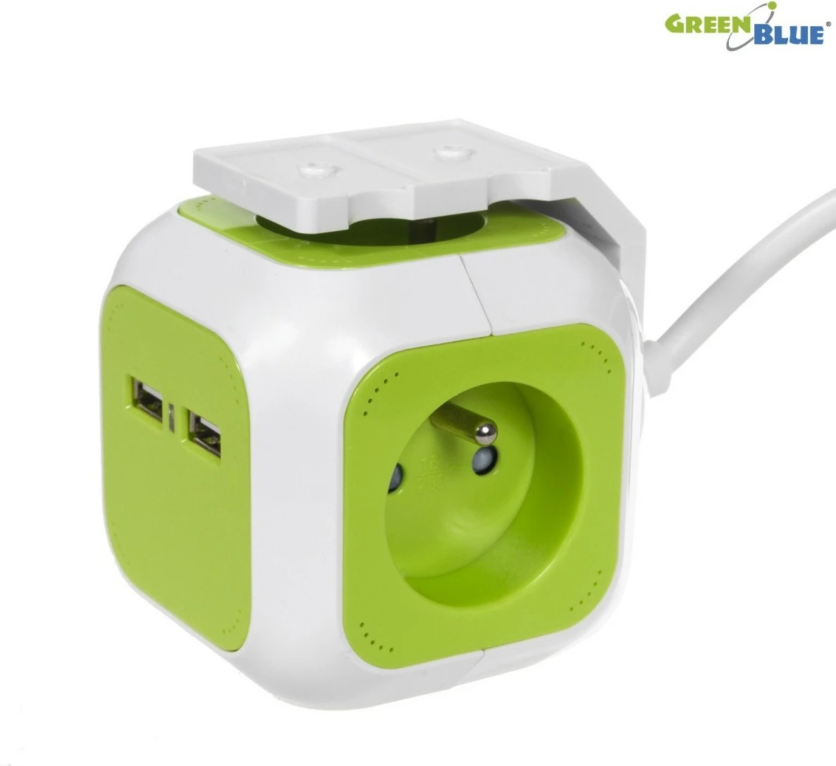 Prizë shumëdaljeshe GreenBlue MagicCube GB118, 4 dalje, 2 porta USB, 1.4m, bardhë/jeshile