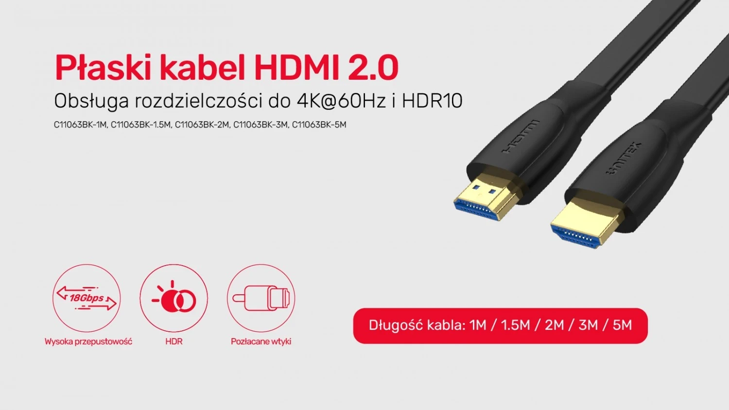 Kabllo HDMI me shpejtësi të lartë Unitek, e zezë