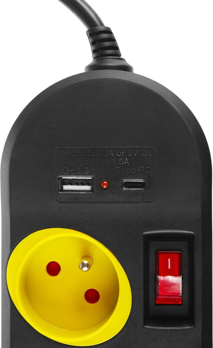 Listë zgjatjeje Maclean MCE508 B, 4 dalje, 1.5m, 2x USB (A/C), e zezë