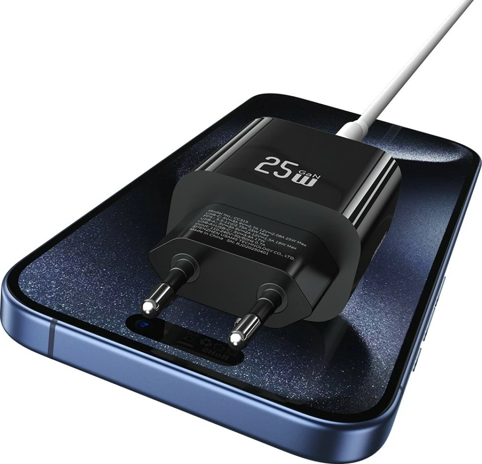 Karikues muri USAMS CC315 T65, 25W, 1xUSB-C, 1xUSB-A, i zi