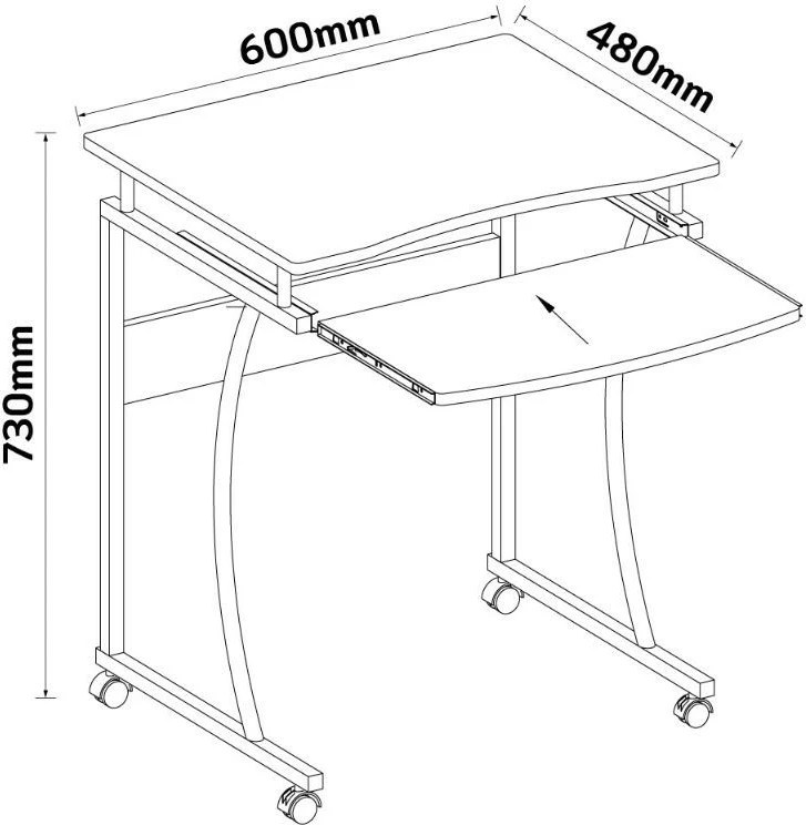 Tavolinë kompjuterike Techly ICA-TB 131B, 60x48cm, me raft tastiere, e zezë