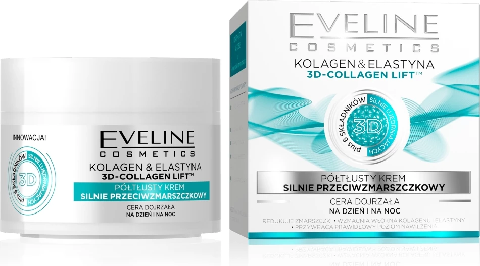 Krem fytyre gjysmë i yndyrshëm për femra Eveline Cosmetics Collagen & Elastin Anti-Wrinkle Day/Night, 50ml