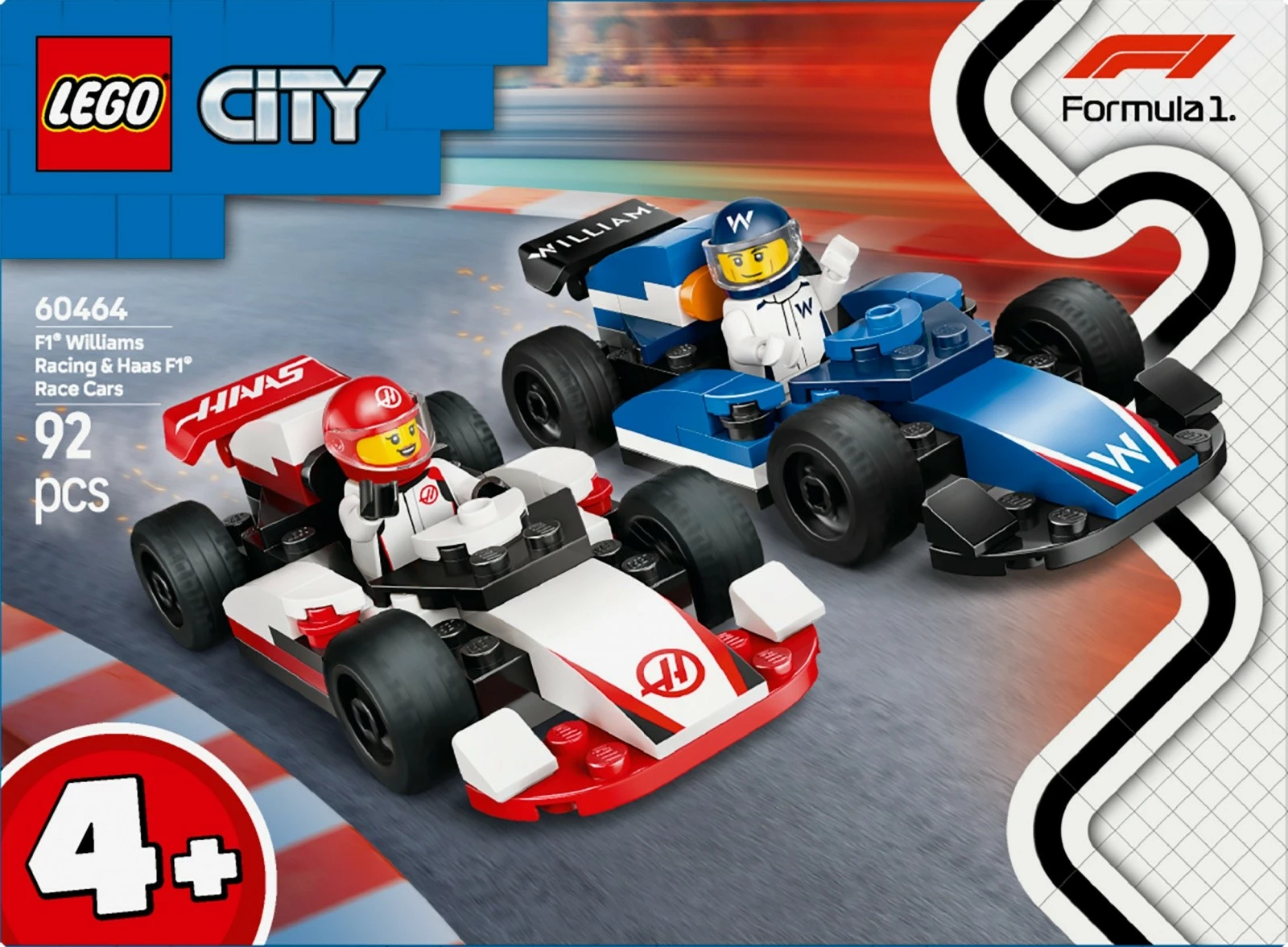 Set LEGO City F1 Williams Racing dhe Haas F1, 60464, 92 pjesë, për fëmijë, shumëngjyrësh