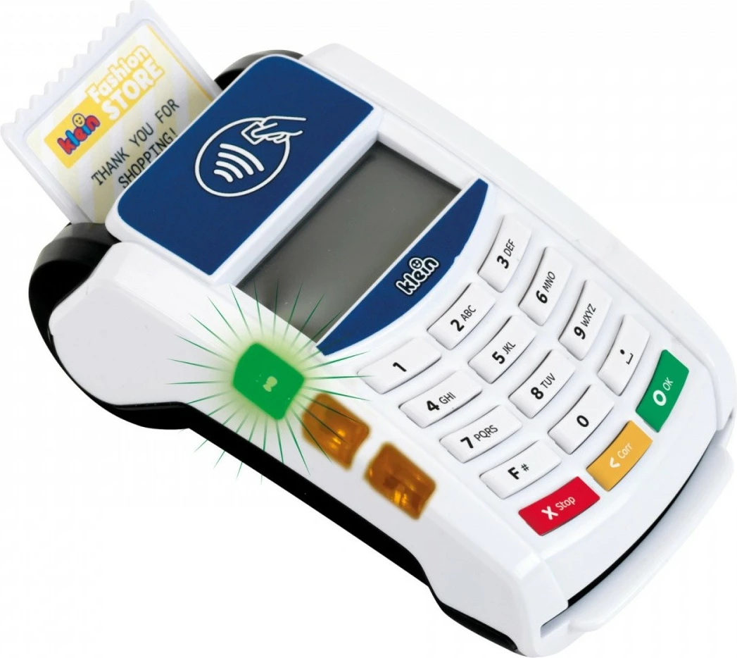 Terminal pagese lodër Klein 7266, plastikë, i bardhë, me kartë krediti dhe fatura lodër