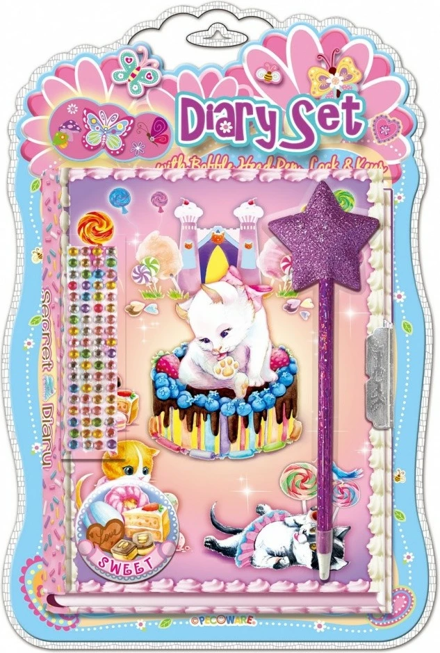 Set ditari Pulio 170531SK me stilolaps Pecoware, për vajza, me ngjyra, me çelës, me ngjitëse dekorative