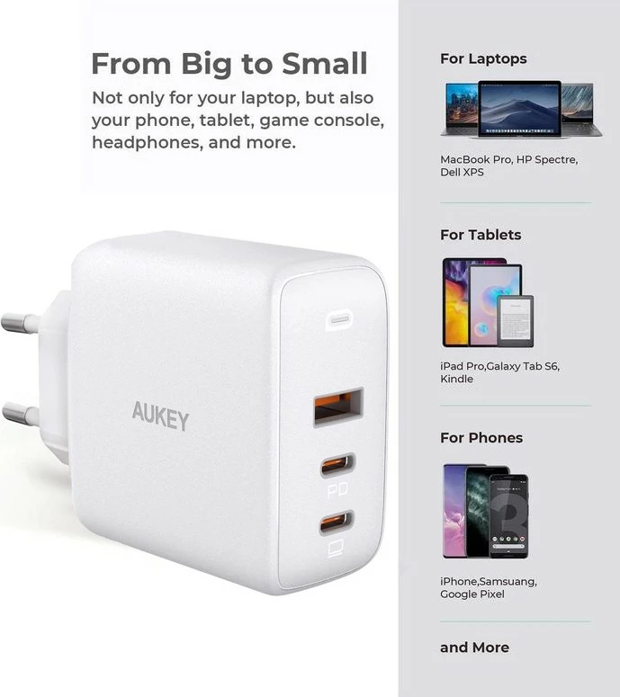 Karikues muri AUKEY PA-B6S Omnia Mix, 90W, 3xUSB (2xUSB-C + 1xUSB-A), i bardhë