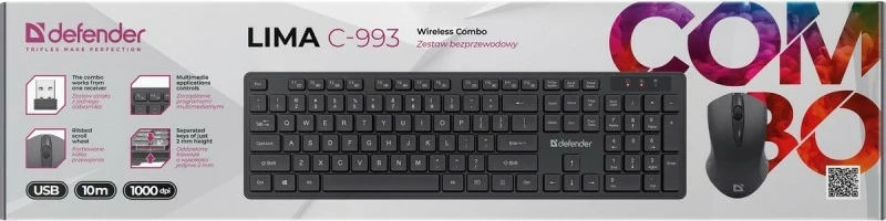 Set tastierë + maus wireless Defender LIMA C-993 RF, USB, i zi