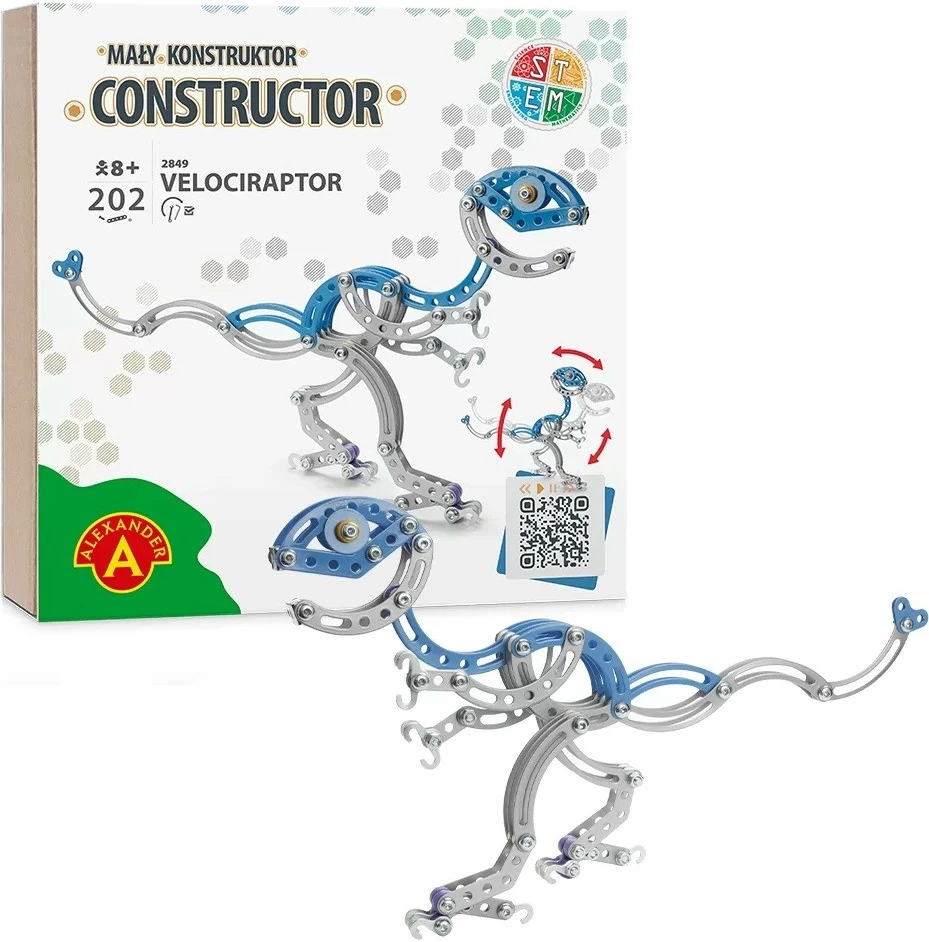 Set ndërtimi dinosaur Velociraptor Alexander Small Constructor, 202 pjesë, metalik