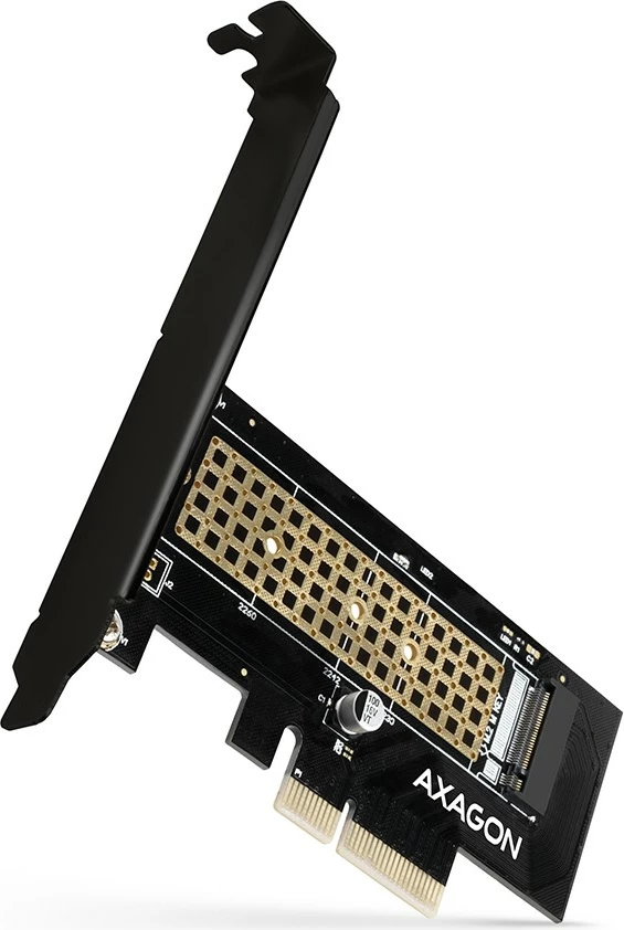 Adapter PCIe AXAGON PCEM2-N për SSD M.2 NVMe, me kapak standard dhe low-profile, i zi