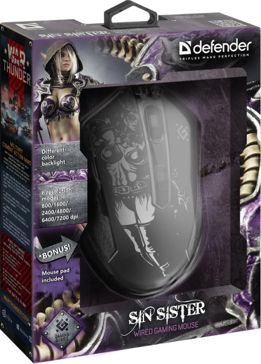 Maus gaming Defender SIN'SISTER GM-933, 7200dpi, me kabllo, i zi