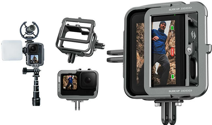 Kasë alumini Telesin GP-FMS-G11-TZ për GoPro Hero 12/11/10/9, Gri, me adapter vertikal