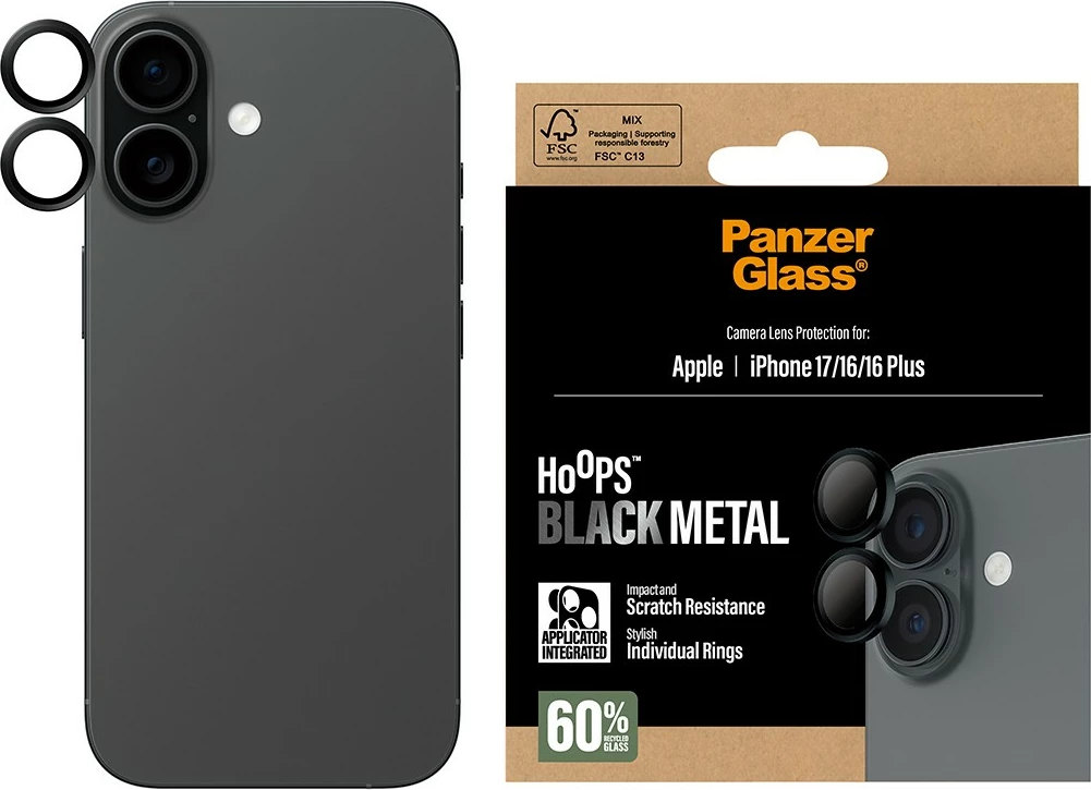 Mbështjellës PanzerGlass Hoops për kamera iPhone 17/16/16 Plus, zi