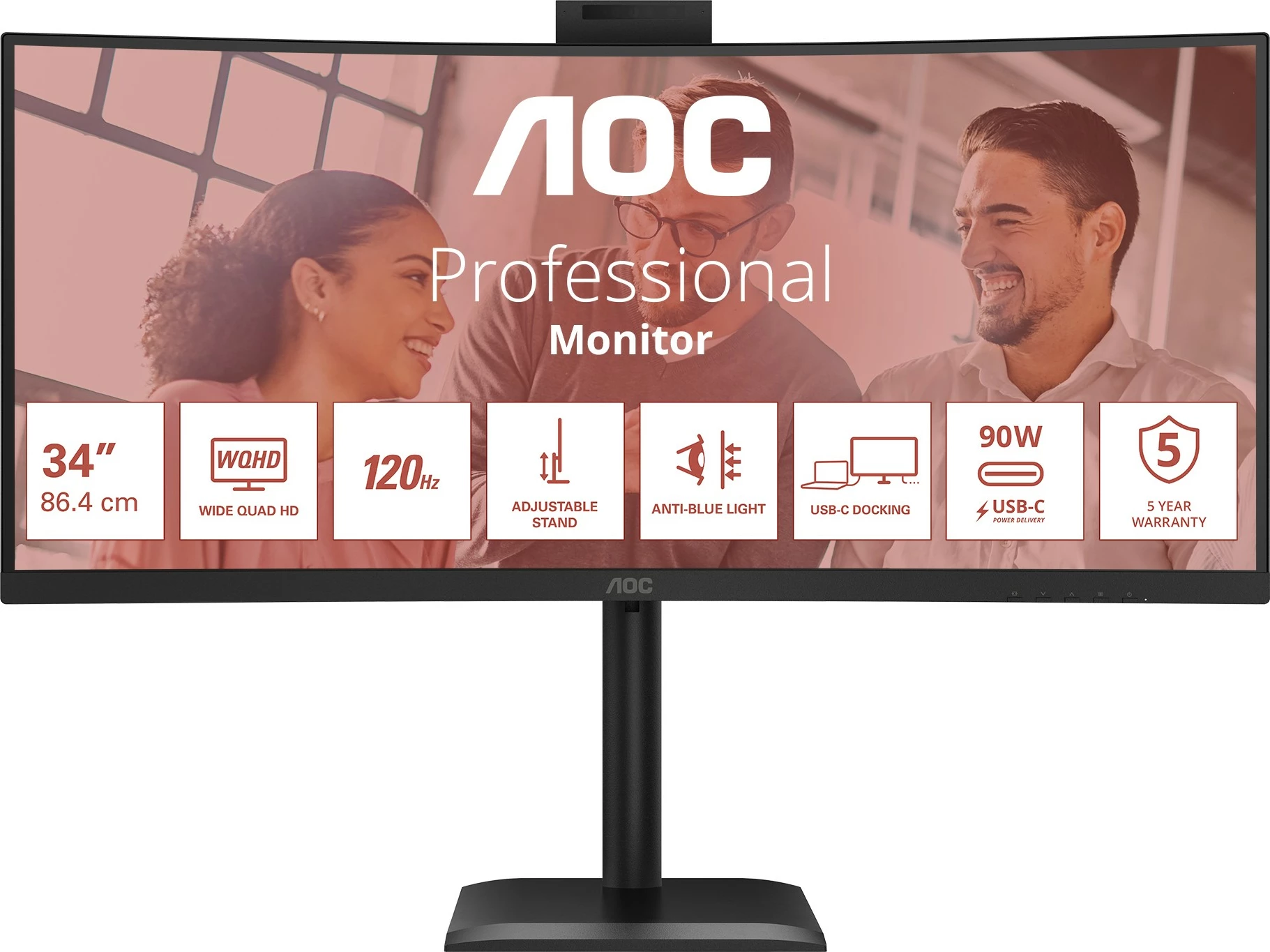 Monitor AOC CU34E4CV, 34 inç, WQHD, 120Hz, USB-C, i zi