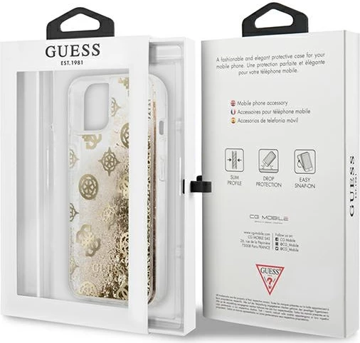Mbështjellës Guess Peony Liquid Glitter për iPhone 13 mini 5.4", ari