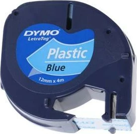Shirit etiketimi, Dymo, LetraTag 91225 (S0721650), plastik 12mm x 4m, blu