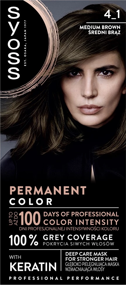 Ngjyrë për flokë Syoss Permanent Color 4_1 Kafe Mesatare për femra, 1 copë