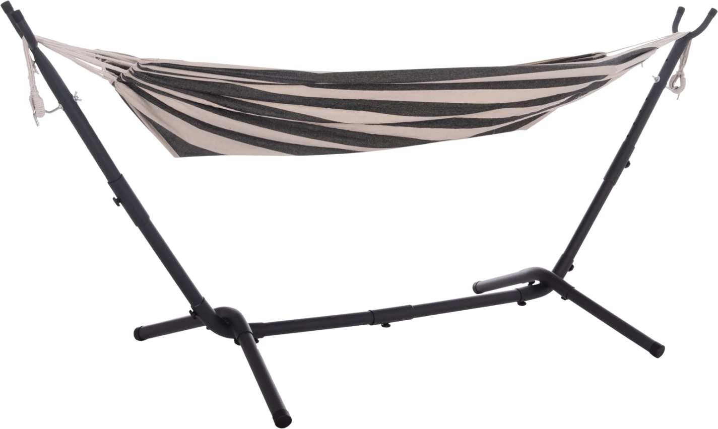 Hamake CRAVE, kornizë metalike antracit, pëlhurë blu me vija të bardha, 265x93x105cm