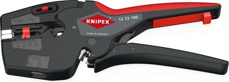 Krimpues dhe zhveshës teli Knipex 12 72 190, çelik, dorezë plastike, 190 mm, zi/kuqe