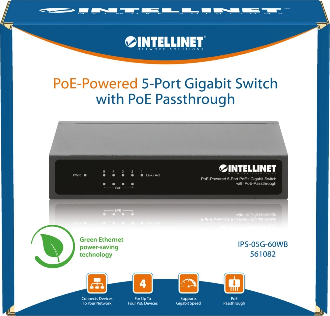 Switch Intellinet 561082, 5 Porte Gigabit PoE, i pa menaxhueshëm