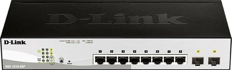 Switch D-Link DGS-1210-08P/E, 8 porta Gigabit PoE, 2 SFP, i zi